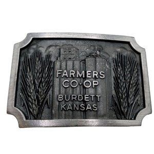 Burdett Kansas Belt Buckle Vintage Farmers Coop Cooperative KS Farm Wheat